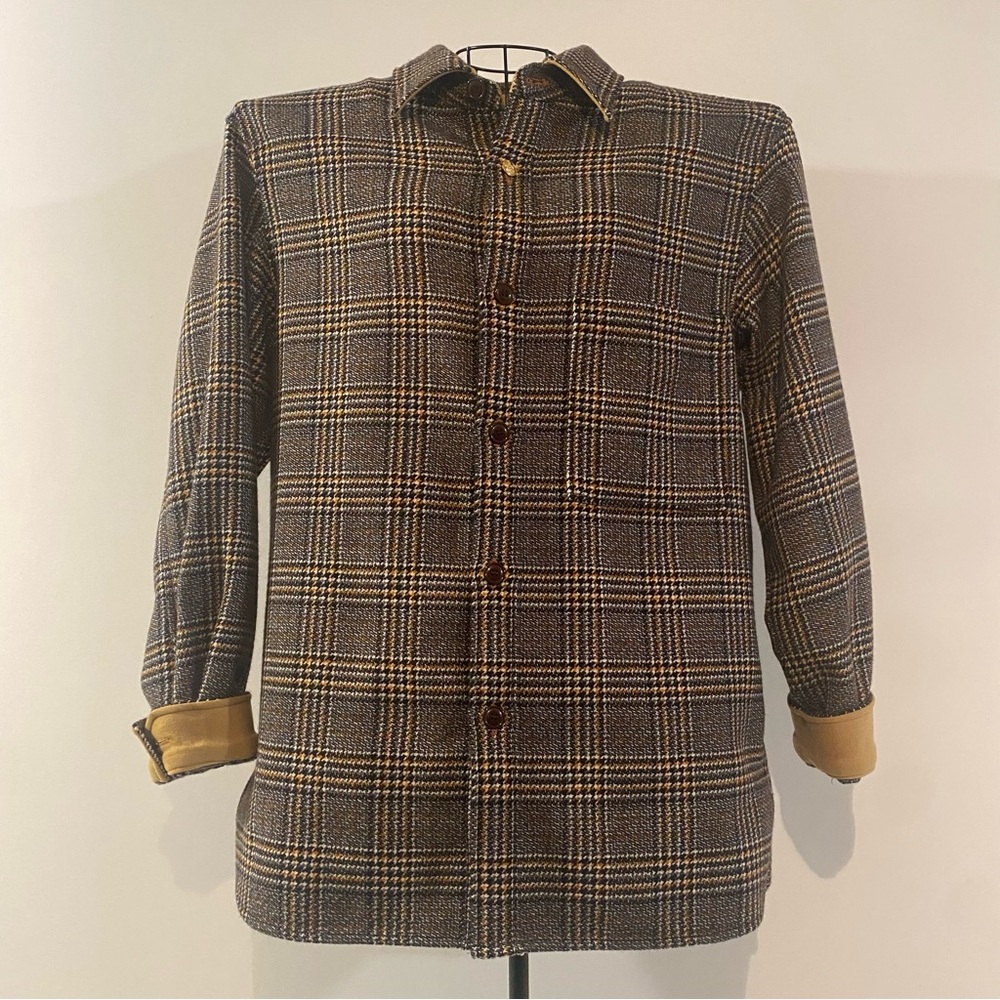 Trendiano Japanese Street Wear Brown Plaid Jacket Shoulder Measurement 20” Flat